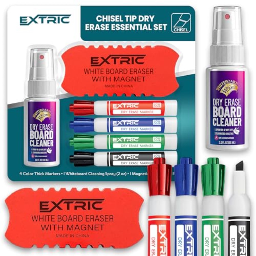 Whiteboard Marker Set - ドライイレースマーカーセット、ホワイトボードマーカー4本、ホワイトボードクリーナーと消しゴム、低臭ドライイレースマーカーと消しゴムのセット（家庭用）