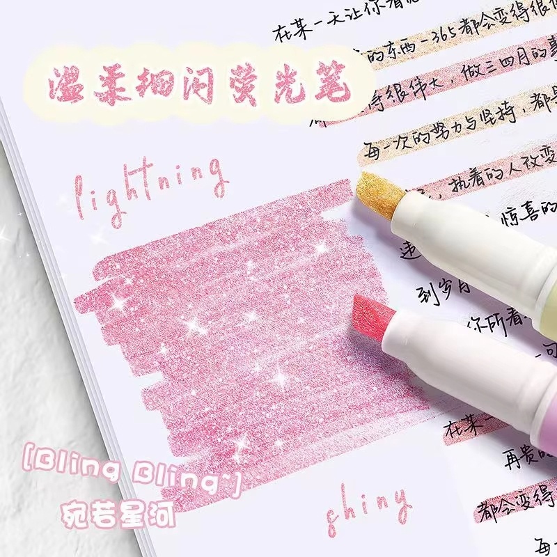 Highlighter Set Pastel - 4本入り/箱 かわいいグリッターハイライターペン 細いパステルグリッターマーカーペン スクラップブック、ジャーナル、ペイント文具、学用品用