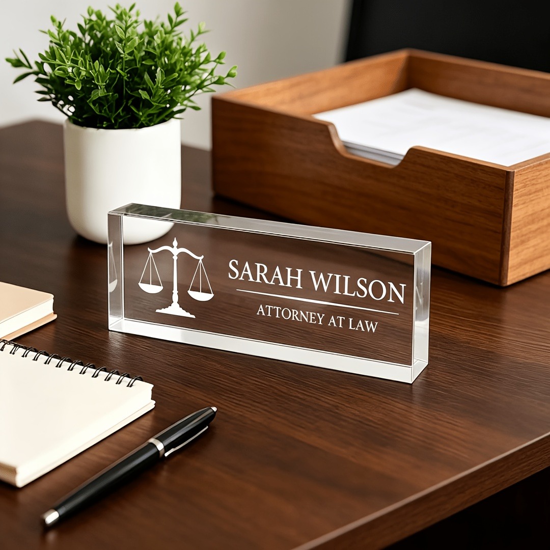 Desk Name Plate - パーソナライズされた弁護士と裁判官用アクリルデスクネームプレート、カスタムクリアサイン、法科大学院卒業弁護士への感謝ギフト