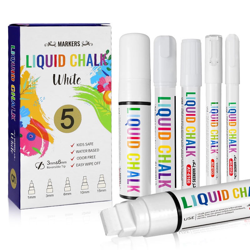 Whiteboard Marker Set - 5 ピース/セット ホワイト チョーク マーカー 液体黒板マーカー、Windows、ガラス用ホワイト液体チョーク