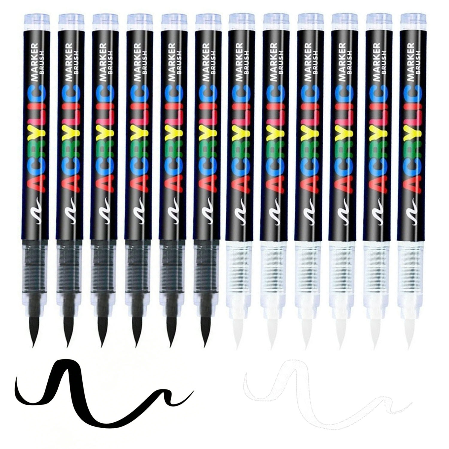 Whiteboard Marker Set - 12本入り ブラック/ホワイト プレミアムソフトチップアクリルマーカーセット 木材、陶器、フェスティバルクラフト作成用 ブラックホワイトアクリルマーカー