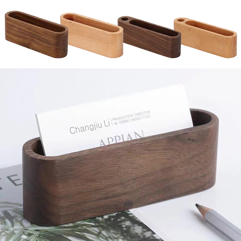 Desk Name Plate - 名刺ホルダー木製オーガナイザーオフィスデスク名刺ディスプレイスタンドペンスロット付きメモパッドカードスタンドカードホルダー収納
