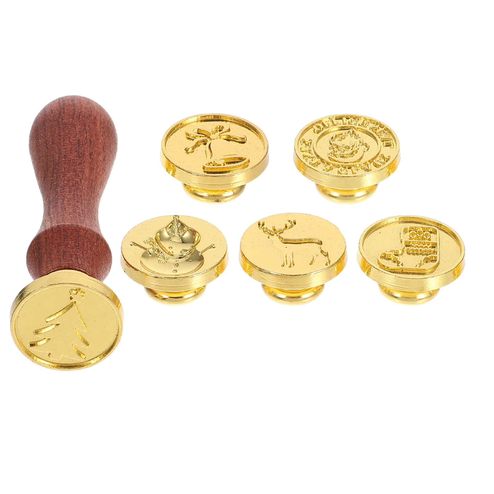 Wax Seal Stamp Kit - 1セット ヴィンテージ ワックスシールスタンプキット クリスマスホリデー 合金スタンプヘッド 木製ハンドル