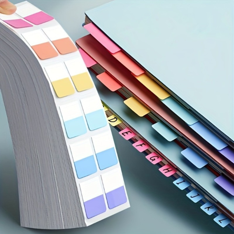 Index Tab Divider - 120枚入り、ページマーカーに最適、再利用可能な書き込み可能なプラスチックインデックスタブ、番号付き/アルファベット順、バインダーディバイダー用