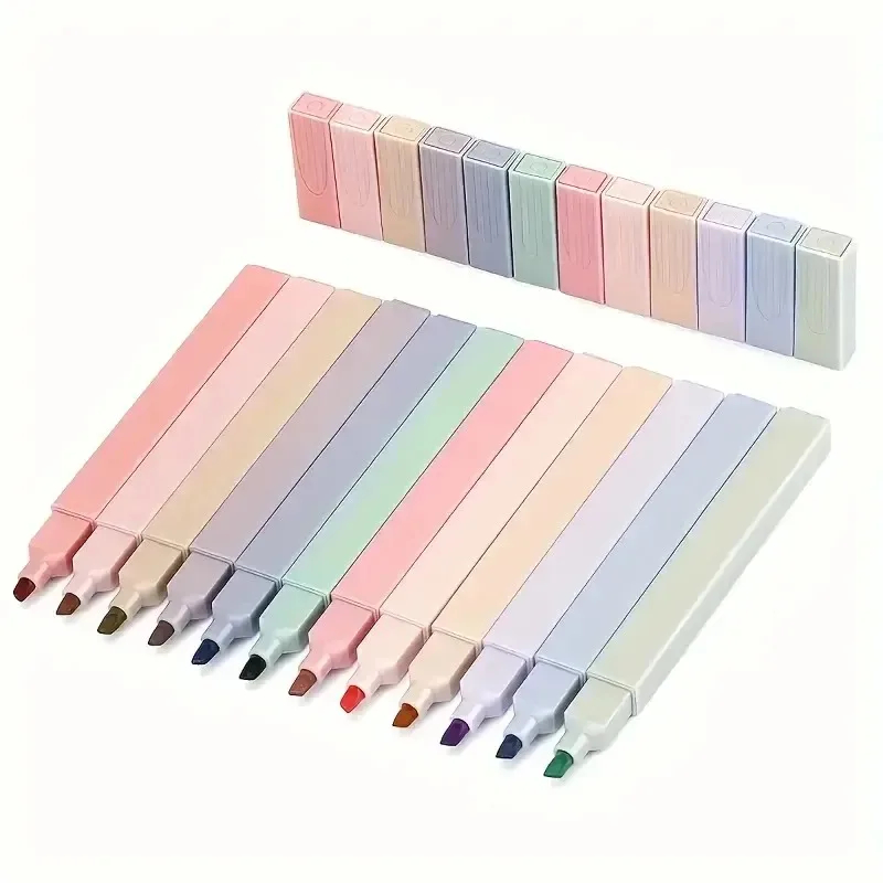 Highlighter Set Pastel - 12本入りカラフルで美しい蛍光ペン、かわいいアソートカラー、大容量、柔らかいペン先、学生向け文房具マーカー