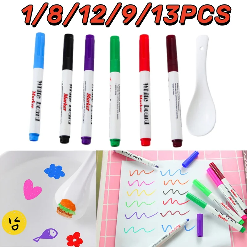 Whiteboard Marker Set - 色の魔法の水彩画フローティングペンセットホワイトボードマーカー落書きペン子供用描画早期教育用スプーンC付き