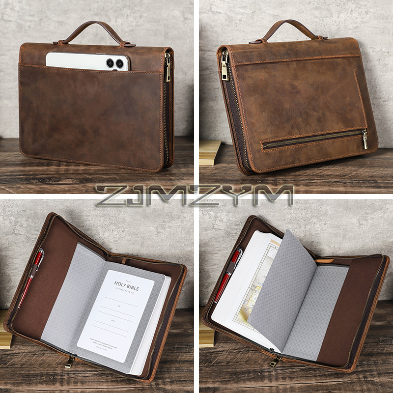 レトロレザーノートブックカバーケース手作りジッパーハンドヘル - Office Stationery Supply Business のレビューと価格