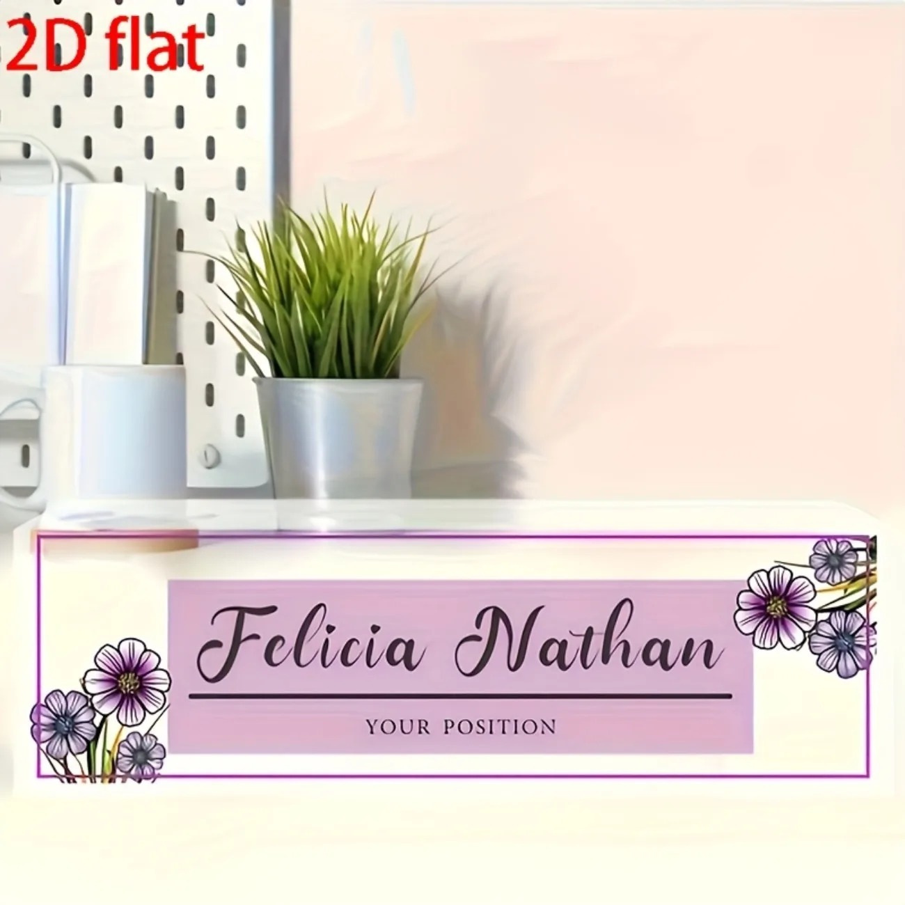 ピンクパープルの花柄アクリル製デスクネームプレート、パーソナ - Desk Name Plate のレビューと価格