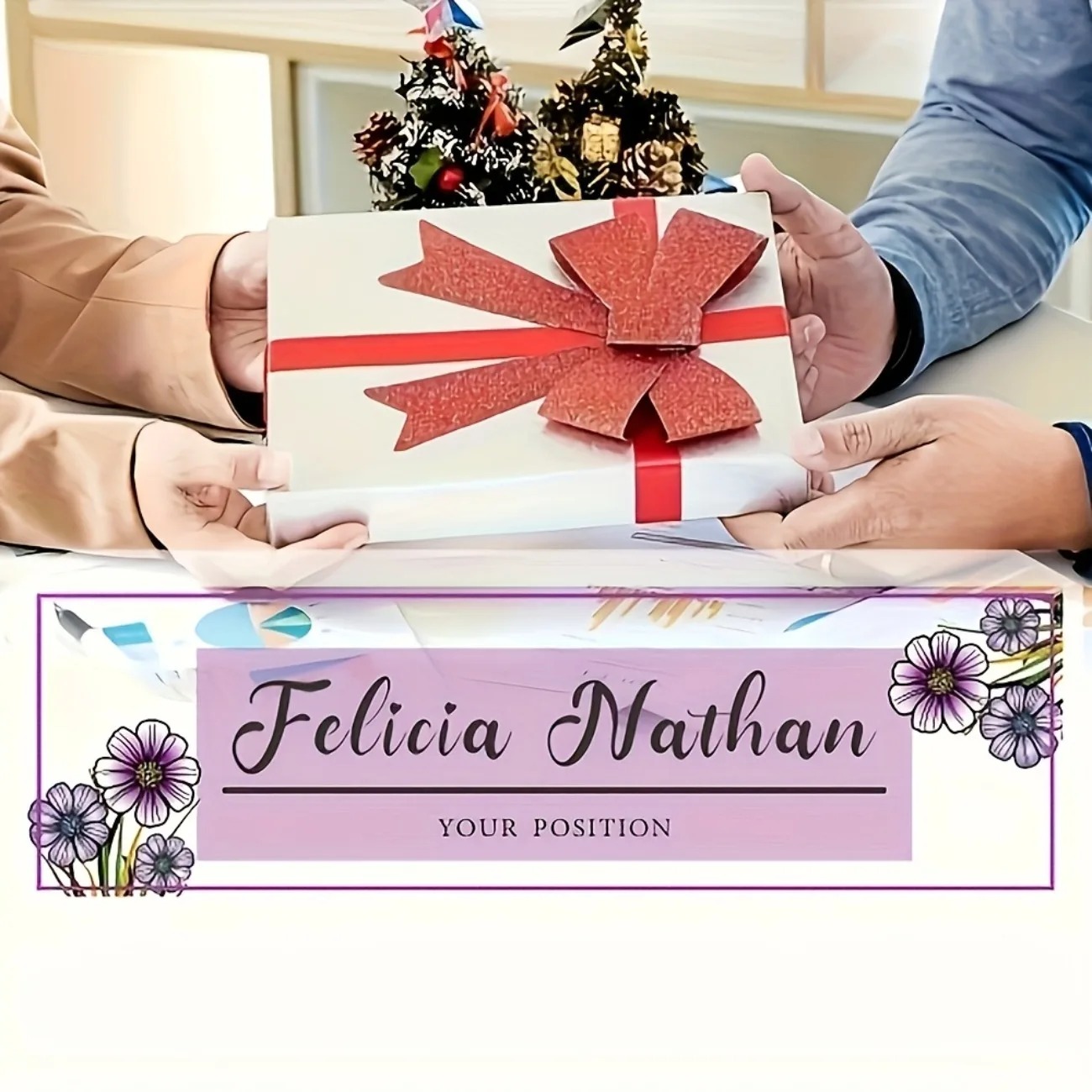 エレガントなピンクパープルの花柄アクリル製デスクネームプレー - Desk Name Plate のレビューと価格