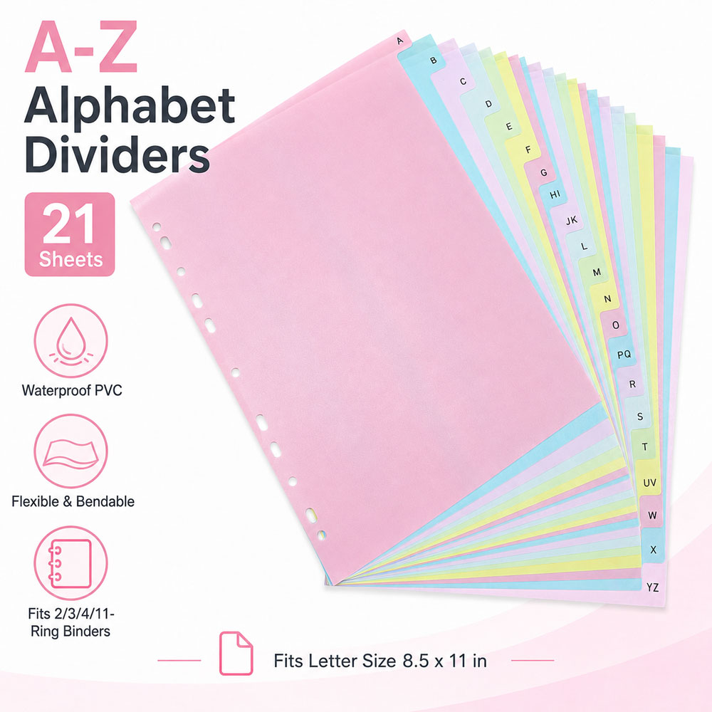 21枚入りA-Zアルファベットバインダーディバイダー、防水P - Index Tab Divider のレビューと価格