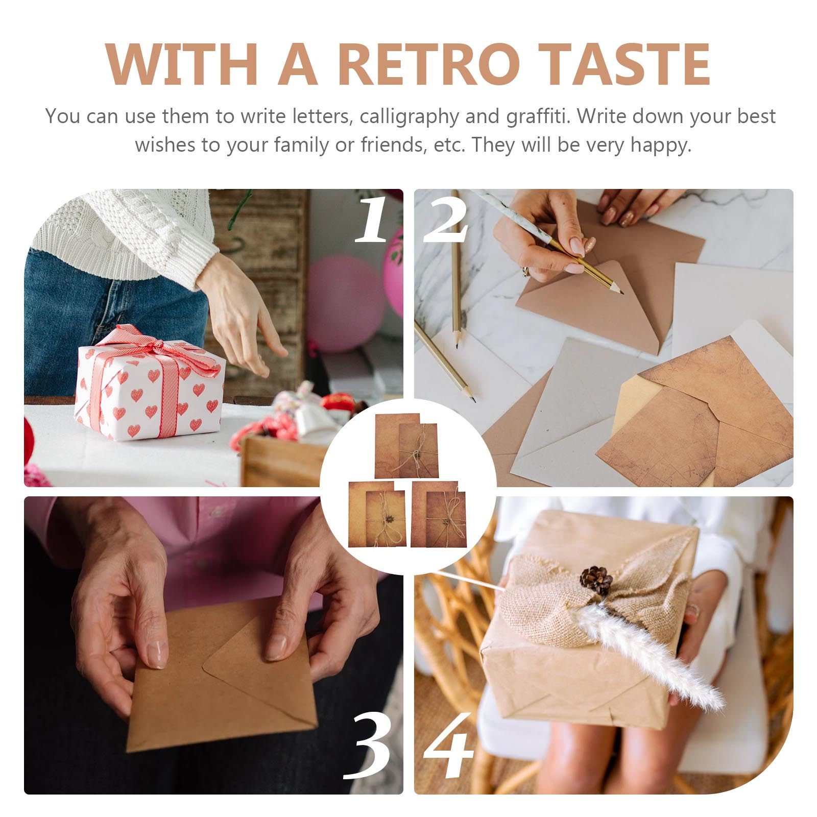 ヴィンテージ印刷用紙と封筒セット、おしゃれなクラフト便箋、個 - Letter Envelope Kraft のレビューと価格