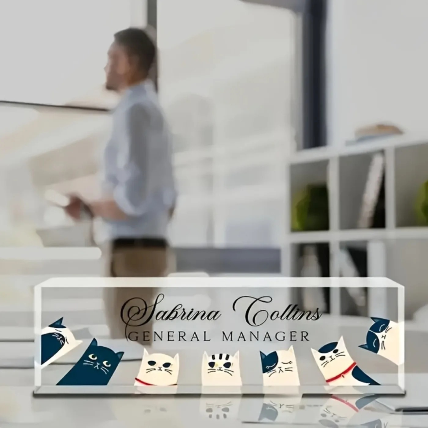[2Dフラット] カスタム透明猫モチーフのアクリル製デスクネ - Desk Name Plate のレビューと価格