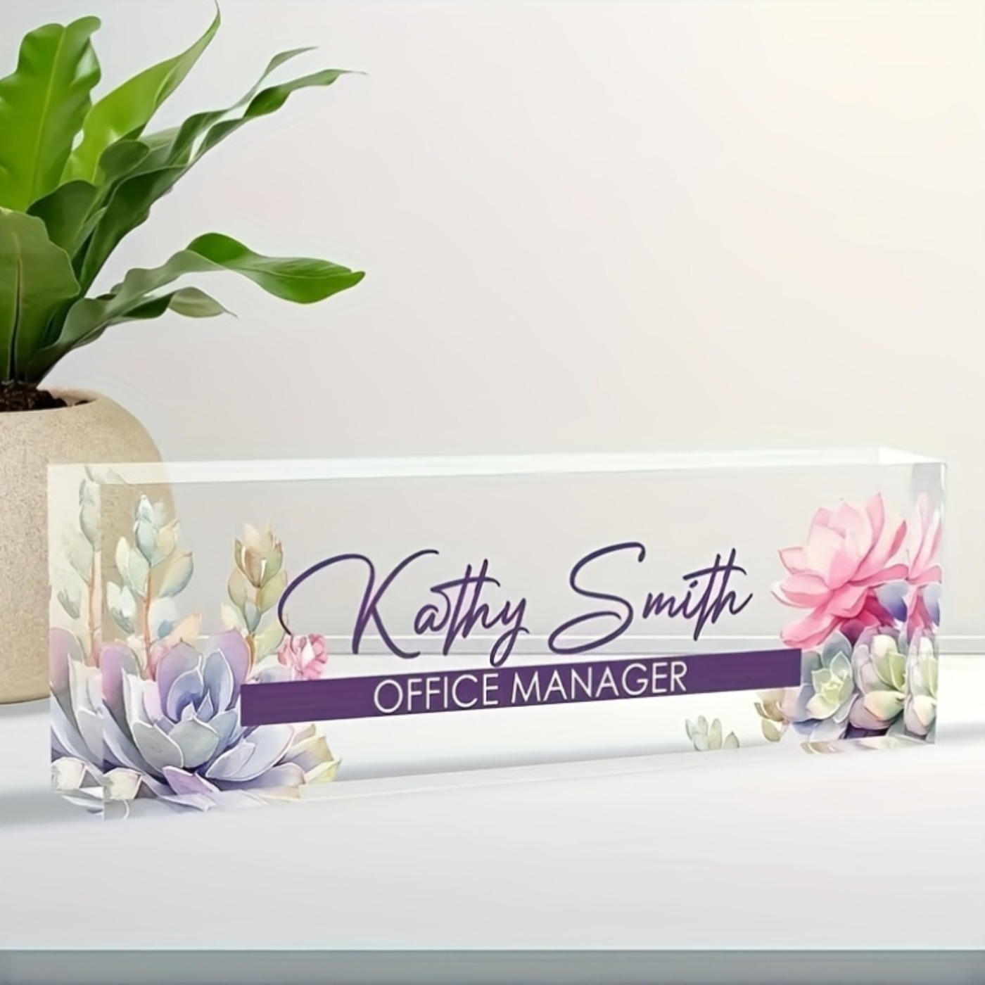 カスタム2Dアクリルデスクネームプレート、多肉植物デザイン、 - Desk Name Plate のレビューと価格